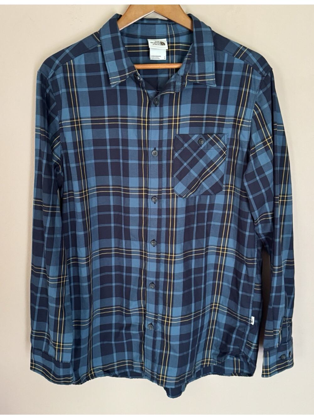 The North Face Men's Plaid Flannel Button-Up Shirt Blue Green Long Sleeve Large